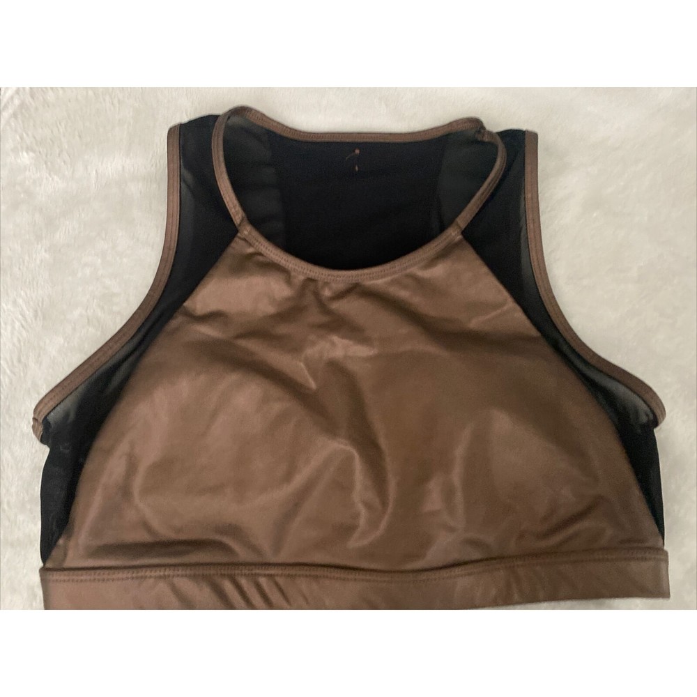 Fabletics Camryn Metallic Bronze and Black Mesh Sports Bra Size Medium